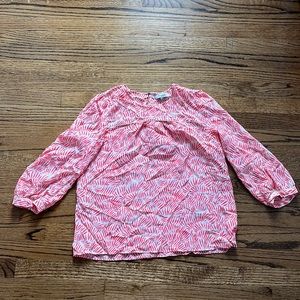 Madewell | 100% silk top. Size M. Orange bamboo leaf pattern. Style 03399